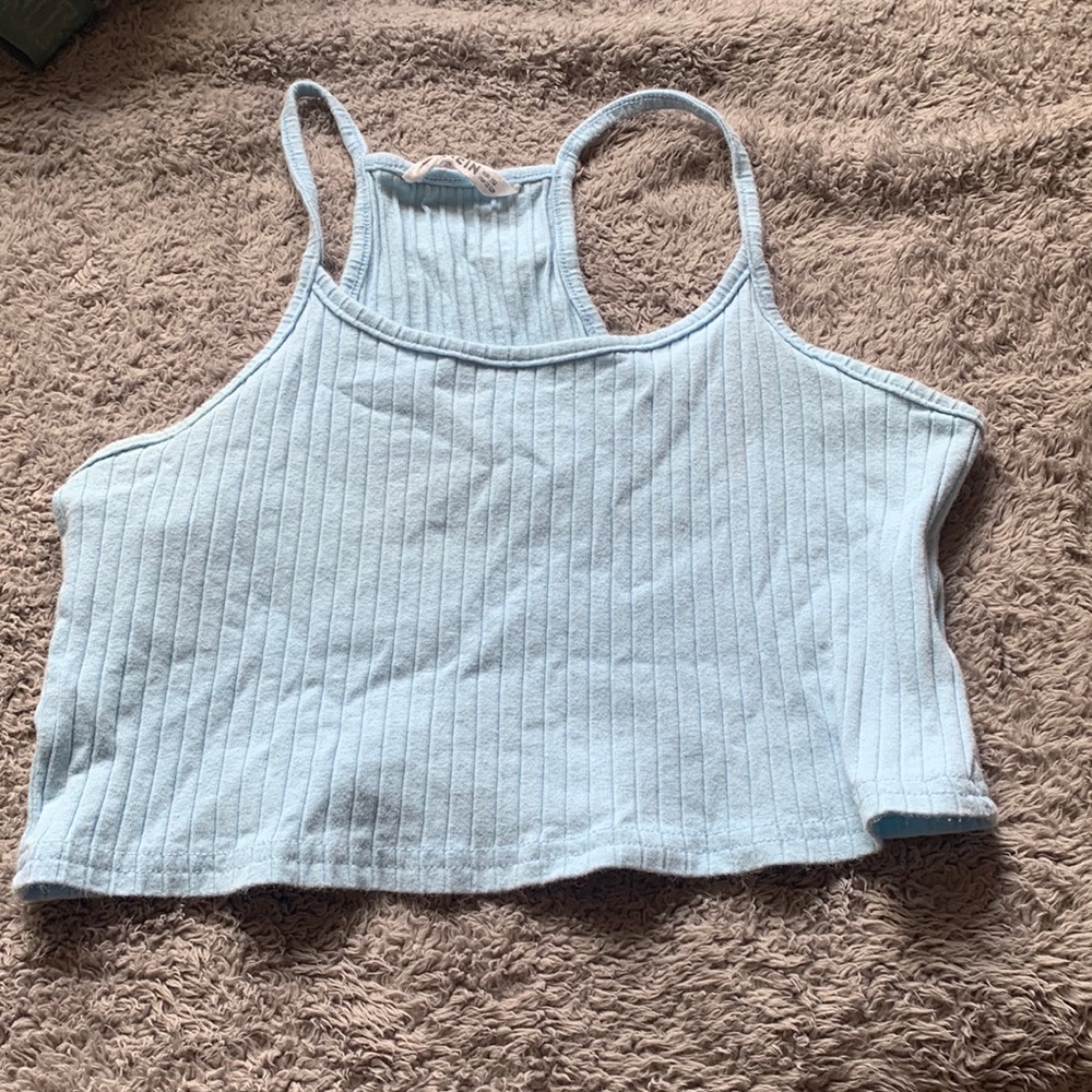 CUTE SHEIN BABY BLUE RACER BACK HALTER TOP